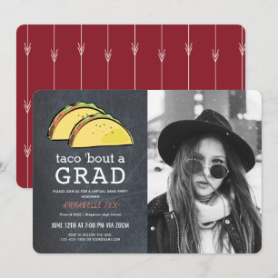 Taco Bout GRAD Photo Chkbd Red Virtual Graduation Invitation