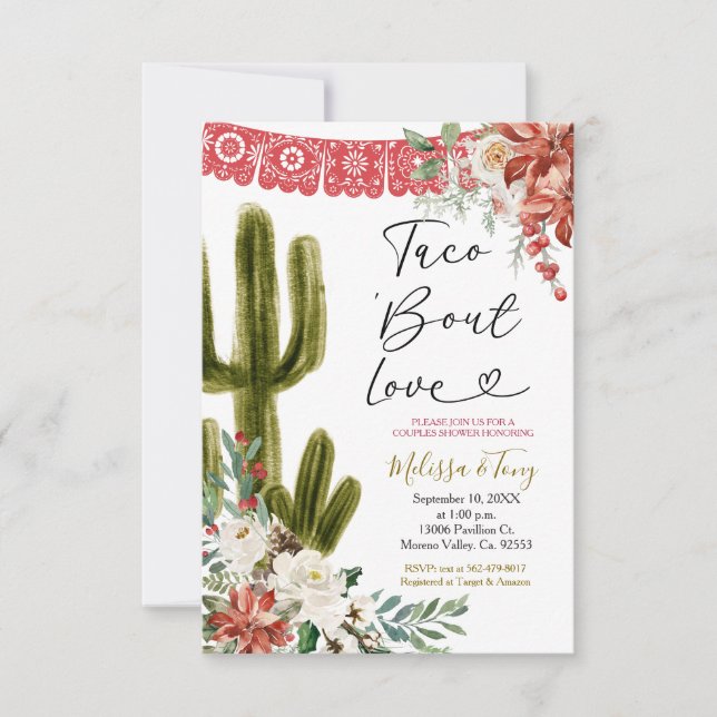 Taco 'bout Love Christmas Floral Couples Shower Invitation (Front)