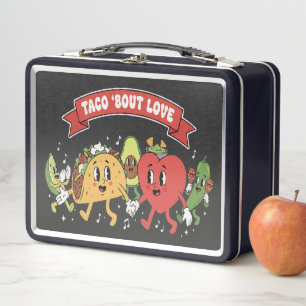 Taco 'Bout Love Cute Retro Cartoon Valentine's Day Metal Lunch Box