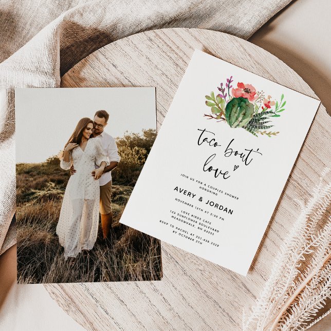 Taco Bout Love Floral Cactus Photo Couples Shower Invitation (Creator Uploaded)