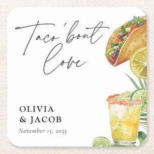 Taco bout Love Mexican Couples Shower Square Paper Coaster