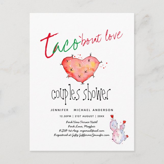 TACO BOUT LOVE Modern Budget COUPLES SHOWER Fiesta Postcard (Front)