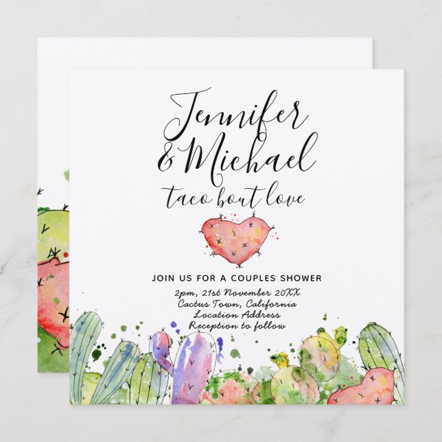 Taco Bout Love - Modern Fun Fiesta Wedding Invites (Front/Back)