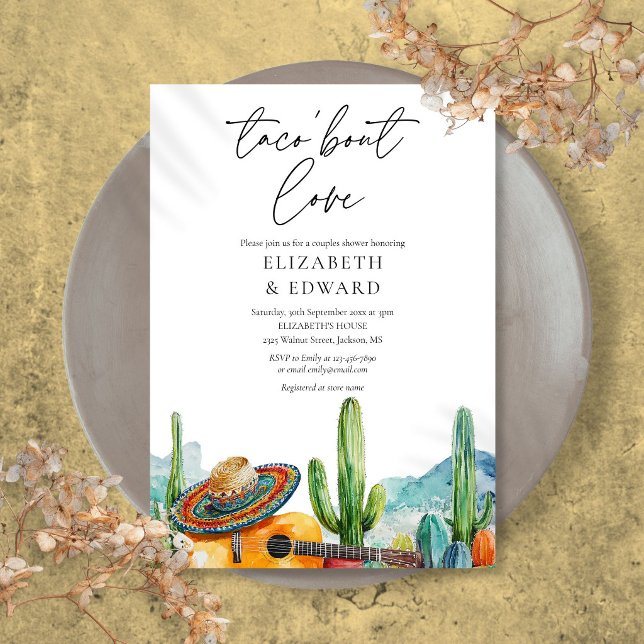 Taco Bout Love Watercolor Cactus Couples Shower Invitation (Taco Bout Love Watercolor Cactus Couples Shower Invitation)