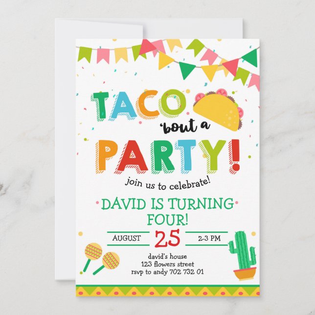 Taco 'bout the Party Boy Fiesta Birthday Invitation (Front)