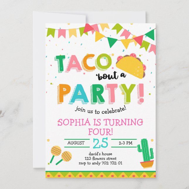 Taco 'bout the Party Girl Fiesta Birthday Pink Invitation (Front)