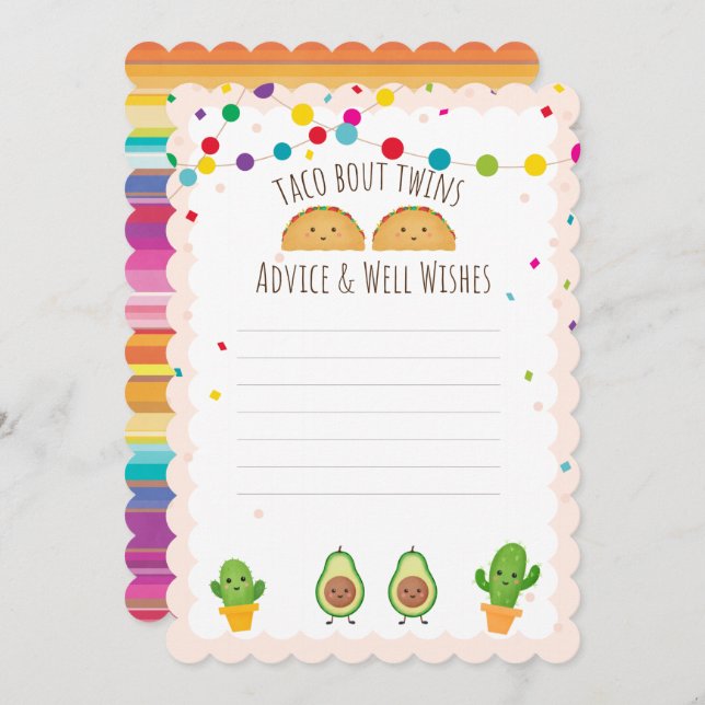 Taco bout Twins! Fiesta theme Advice & Well wishes Invitation (Front/Back)