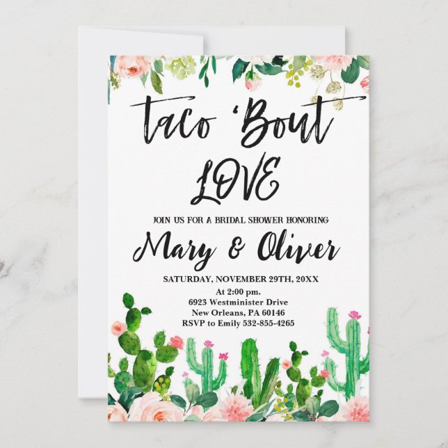Taco Bridal Shower Invite, Taco ‘Bout  LOVE Invitation (Front)