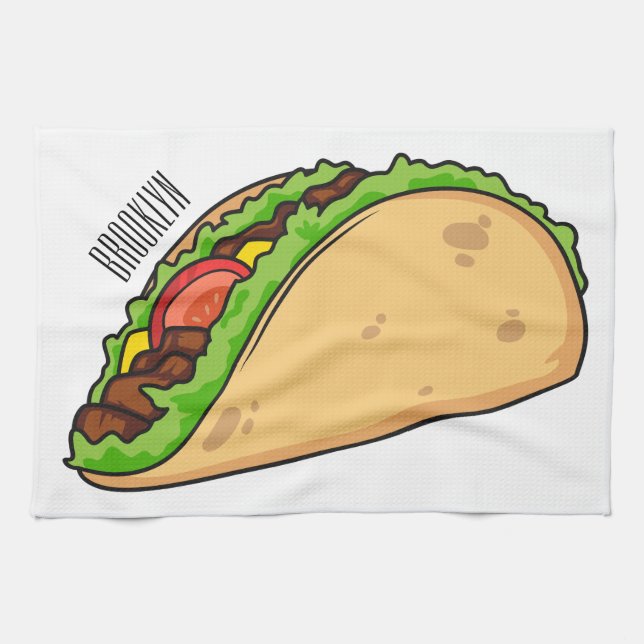Taco cartoon illustration tea towel (Horizontal)