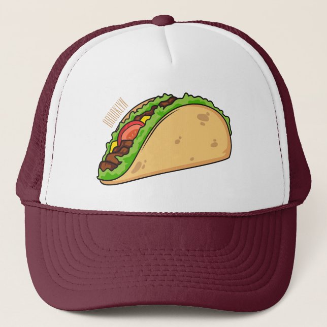 Taco cartoon illustration trucker hat (Front)