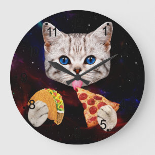 Taco, Cat and pizza Large Clock