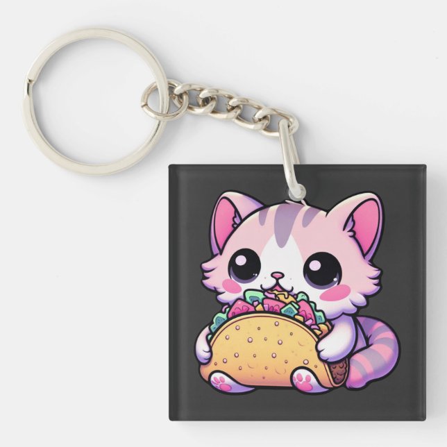 Taco Cat Delight - kawaii, tacos, cats, cute Key Ring (Front)