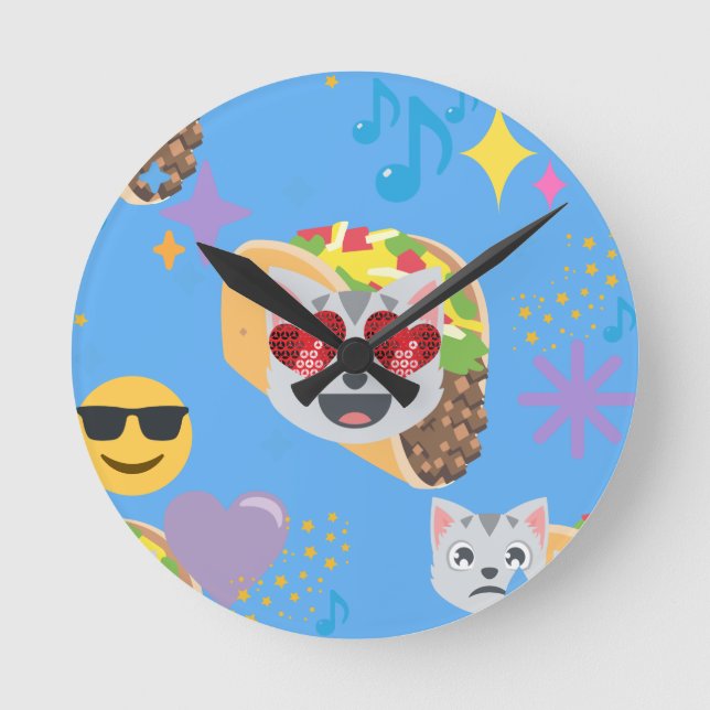 taco cat emoji round clock (Front)