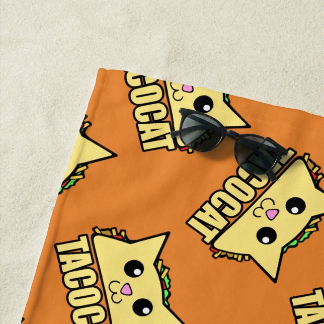 Taco Cat Patterned Beach Towel (In Situ)