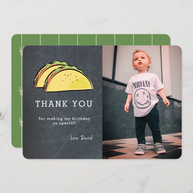 Taco Chalkboard Photo Birthday Thank You Card (Front/Back)
