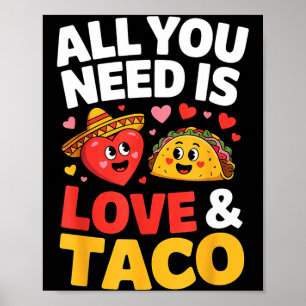 Taco cinco de mayo love cute heart sombrero food poster