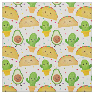 Taco fiesta with avocado & cactus Mexican theme Fabric