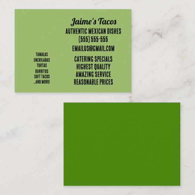 Taco Food Truck Business Card (Front/Back)