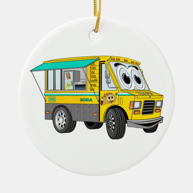 Taco Food Truck Cartoon Ceramic Tree Decoration (Front)