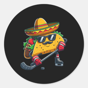 Taco Ice Hockey Player Funny Cinco De Mayo  Classic Round Sticker
