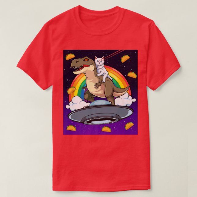 Taco Kitty Rainbow Laser Eye Tre Riding Space Cat  T-Shirt (Design Front)