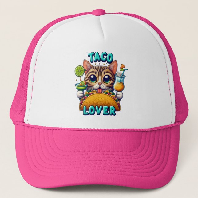 Taco Lover Cat With Refreshing Drink Trucker Hat (Front)