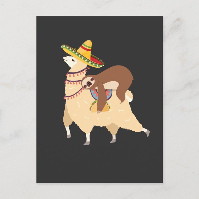 Taco Loving Animals Lazy Sloth Riding Llama Postcard (Front)