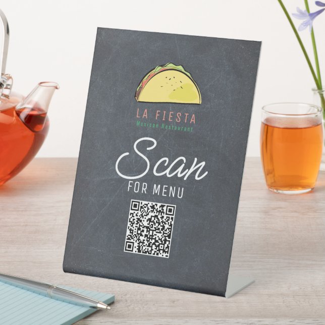 Taco Mexican Restaurant Chalkboard Menu QR Code Pedestal Sign (In SItu)