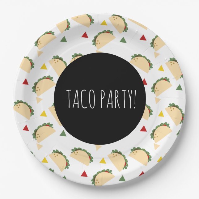 Taco Party Birthday Confetti Fiesta Geometric Paper Plate (Front)