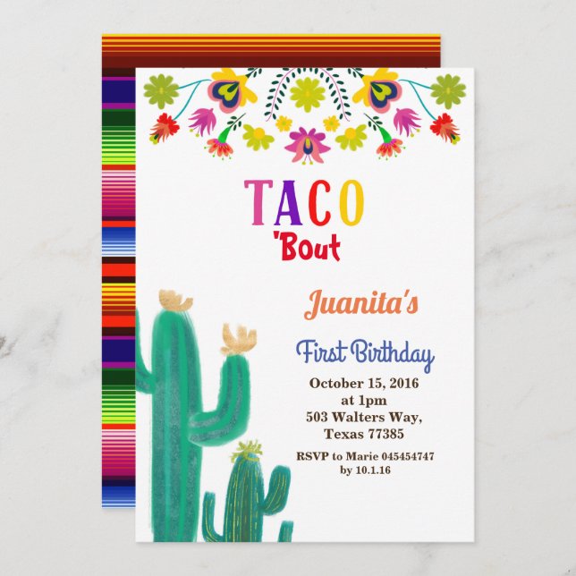 Taco party Mexican 1st Birthday Party Invitation (Front/Back)