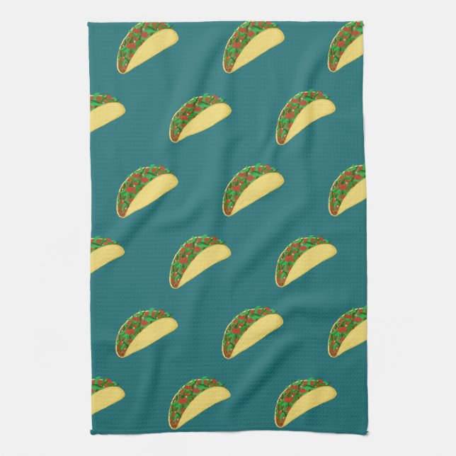 Taco Pattern Deep Green Tea Towel (Vertical)