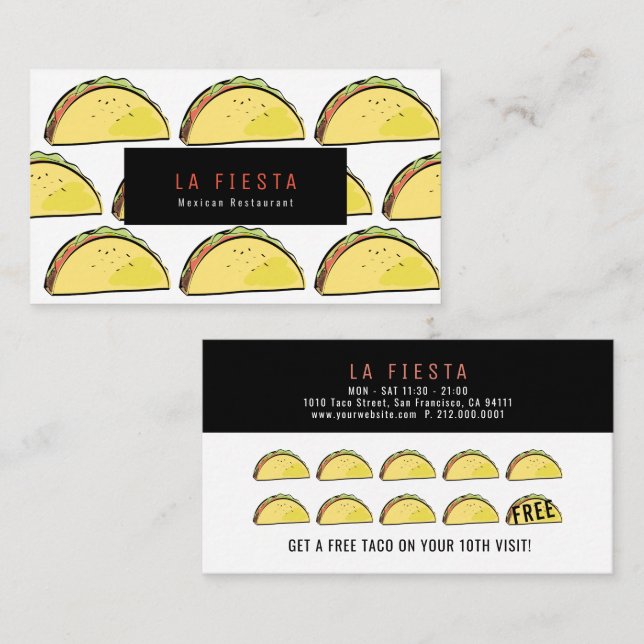Taco Pattern Simple & Modern White Loyalty Card (Front/Back)
