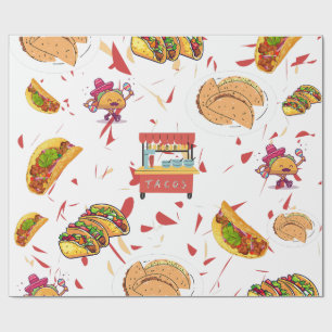 Taco Pattern with Dried Chilli Background Wrapping Paper