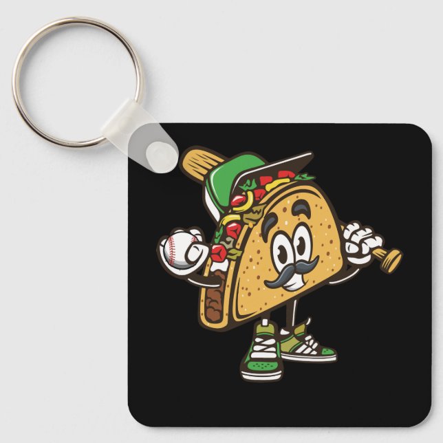 Taco Playing Baseball Softball Tacos Mexican Festi Key Ring (Front)