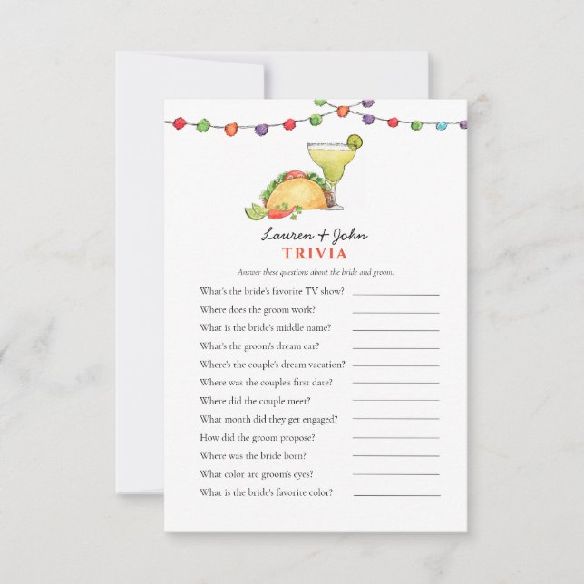 Taco & Tequila Fiesta Couple's Shower Trivia games Invitation (Front)
