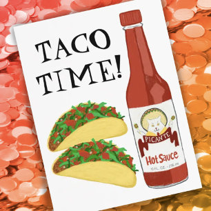 TACO TIME Spicy Hot Sauce Cat Maracas Postcard