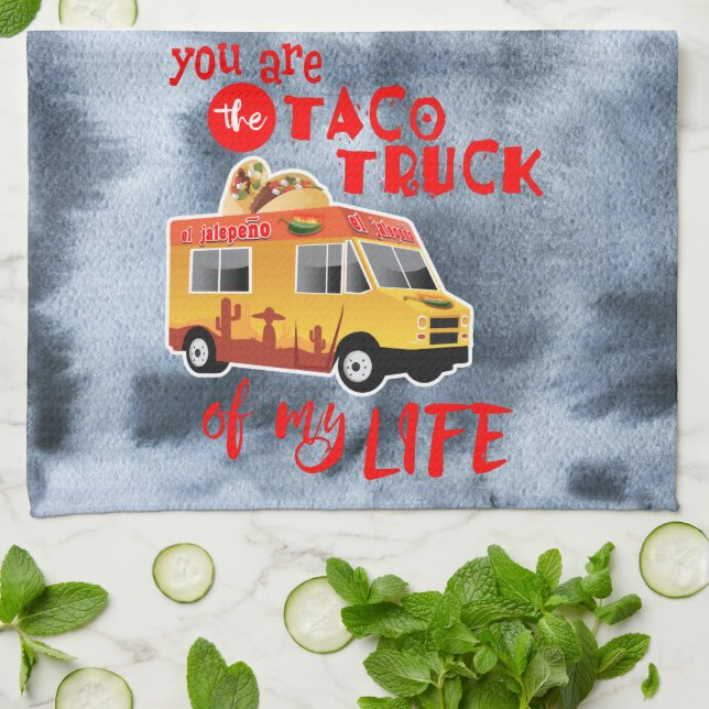 Taco Truck of my Life, Black, Watercolor Tea Towel (Folded)