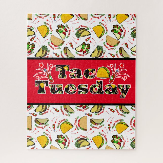 Taco Tuesday Hard and Soft Tacos and Hot Sauce Jigsaw Puzzle (Vertical)
