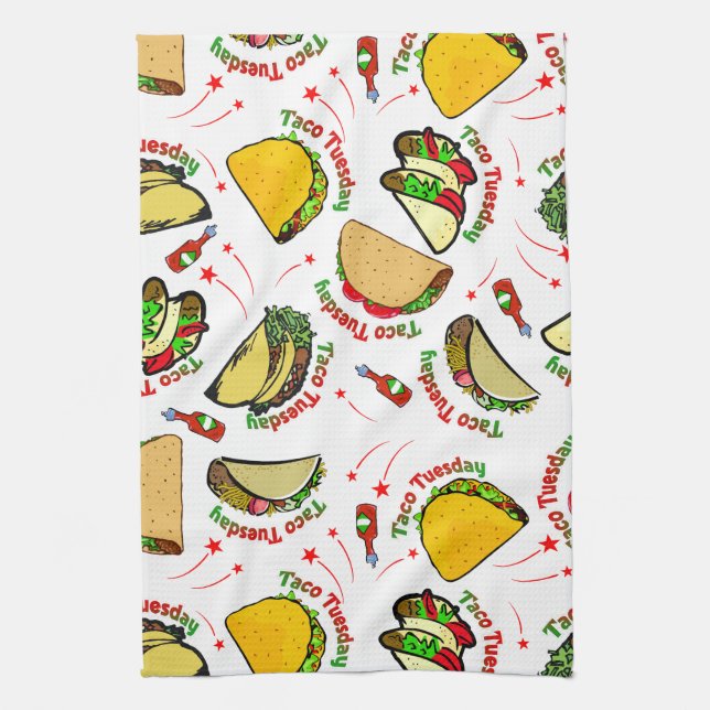 Taco Tuesday Hard and Soft Tacos and Hot Sauce Tea Towel (Vertical)