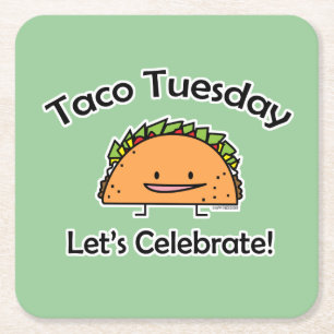 Taco Tuesday shell cheese Mexican food Square Paper Coaster