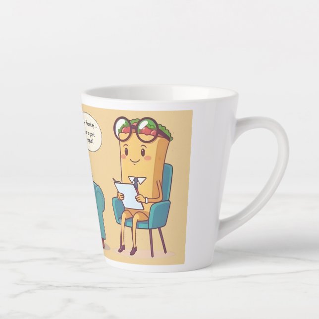 Taco Tuesday Therapy - Funny Cartoon Food Art Latte Mug (Right)