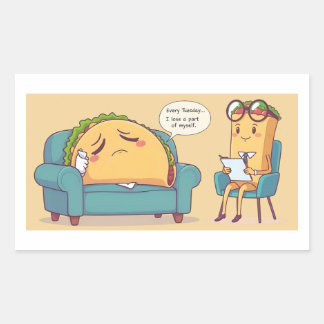 Taco Tuesday Therapy - Funny Cartoon Food Art Rectangular Sticker
