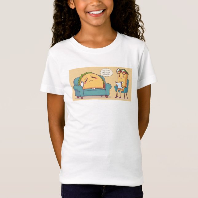 Taco Tuesday Therapy - Funny Cartoon Food Art T-Shirt (Front)