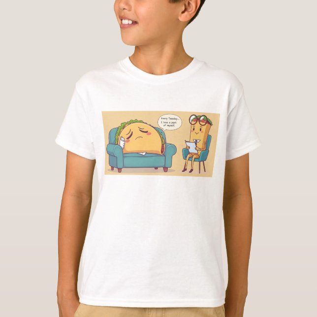 Taco Tuesday Therapy - Funny Cartoon Food Art T-Shirt (Front)