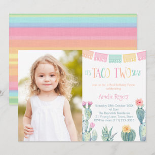 Taco TWO-sday 2nd Birthday Party for Girl Picture Invitation