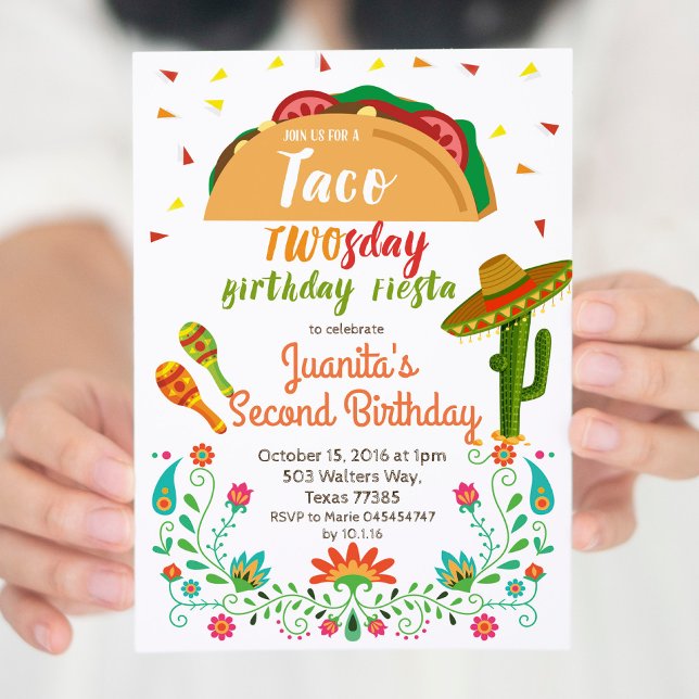Taco TWOSday 2nd Birthday Party Fiesta Card (Creator Uploaded)