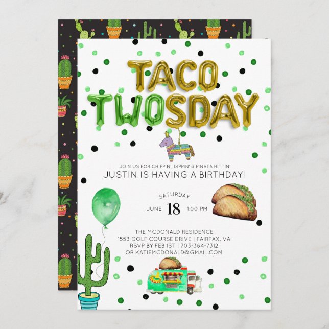 Taco TWOsday Birthday Invitation (Front/Back)