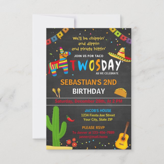Taco twosday birthday party invitation (Front)