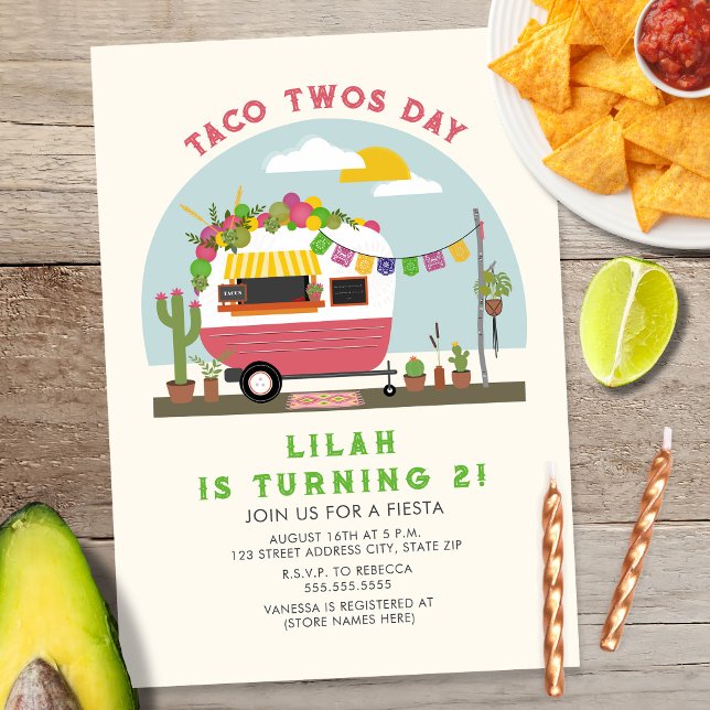 Taco Twosday Girls 2nd Birthday Invitation Pink (Creator Uploaded)