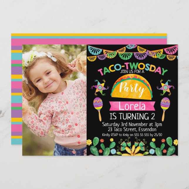 Taco Twosday Mexican 2nd Birthday Invitation (Front/Back)